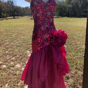 Let’s Dance Alyce Designs Exquisite Sequin Midi Dress/ Gown S12 Pink Floral READ